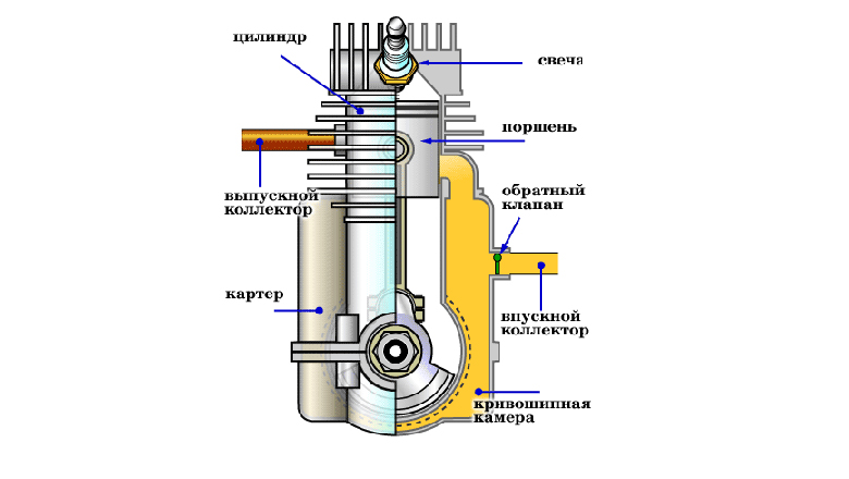 Схема двухтактного двигателя бензопилы
