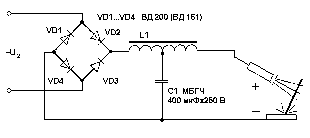 Принципиальная электрическая схема мостового выпрямителя 