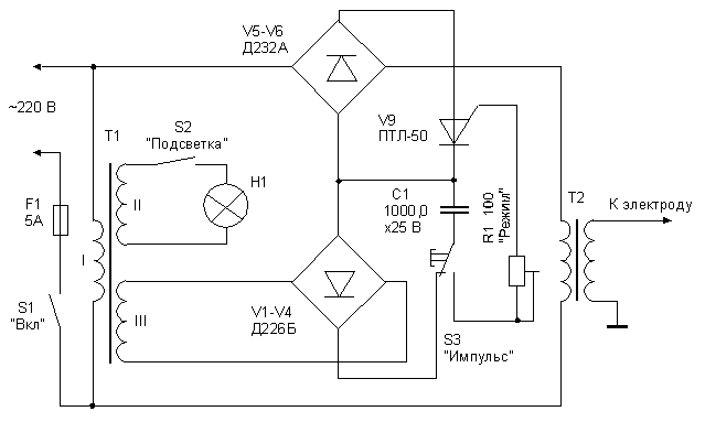 Принципиальная схема импульсного сварочного аппарата для точечной сварки