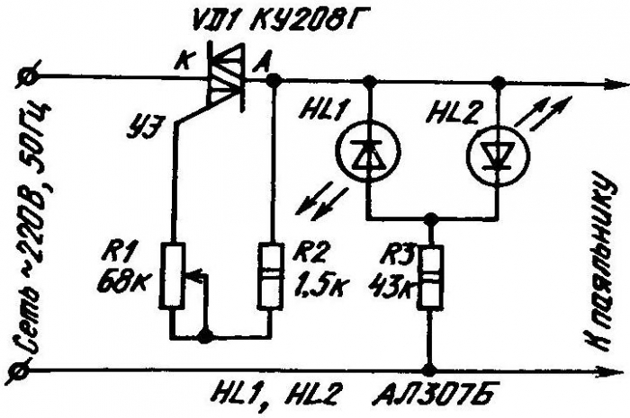 Схема регулятора температуры с симистором