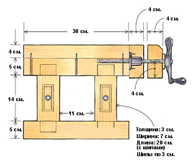 Схема слесарных тисков со струбциной