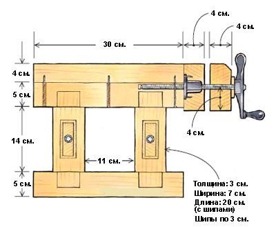 Схема самодельного верстака (вид сбоку)