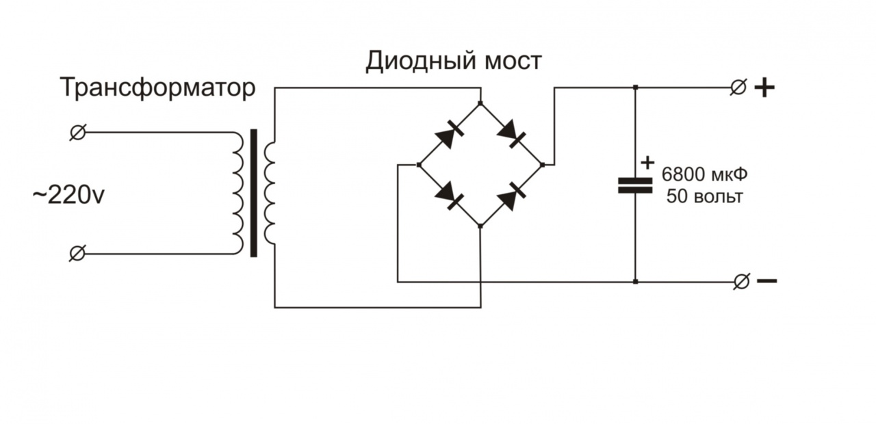 Схема применения диодного моста в трансформаторе