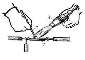 Соединение однопроволочных алюминиевых жил пайкой двойной скрутки с желобом