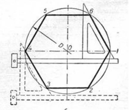 Второй способ вычерчивания шестиугольника циркулем