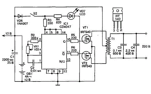 Преобразователь 12/220 вольт с использованием стандартного трансформатора
