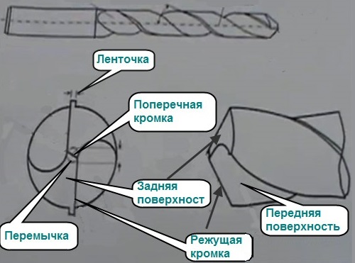 Основные части сверла